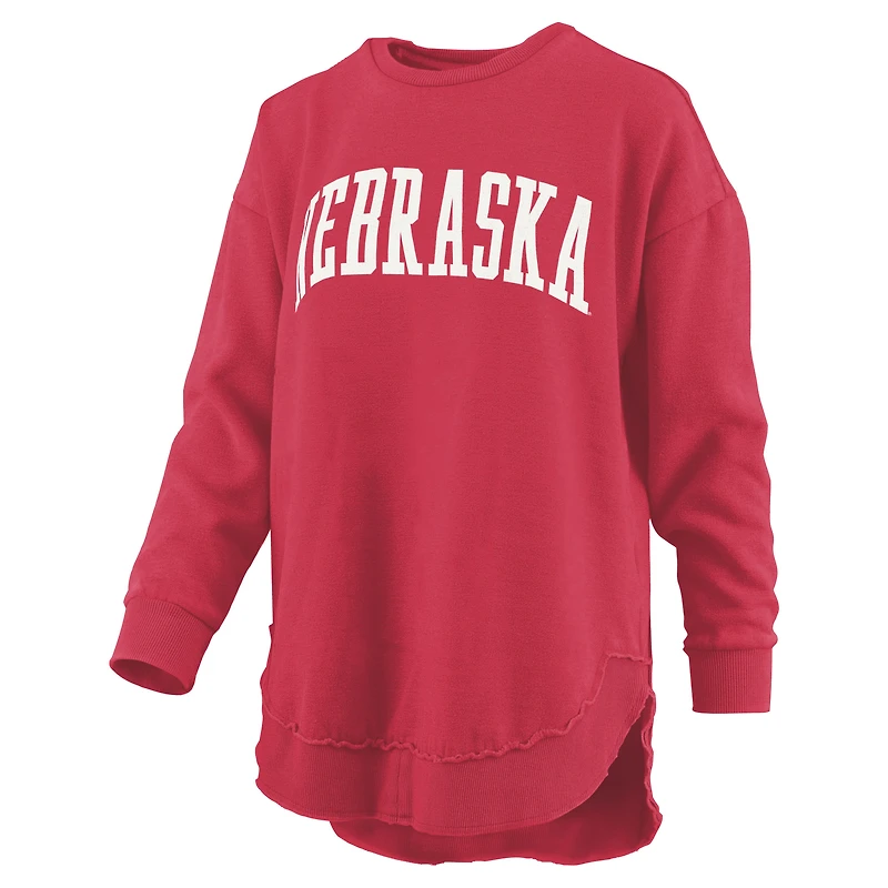 Women's Pressbox  Scarlet Nebraska Huskers Melange Poncho Vintage Fleece Long Sleeve Pullover Sweatshirt