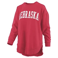 Women's Pressbox  Scarlet Nebraska Huskers Melange Poncho Vintage Fleece Long Sleeve Pullover Sweatshirt