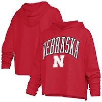 Women's Pressbox  Scarlet Nebraska Huskers Nelson Arch Over Logo Long Sleeve Hooded Slub T-Shirt