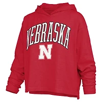 T-shirt à capuche manches longues pour femmes Pressbox Red Nebraska Huskers Nelson Arch Over Logo