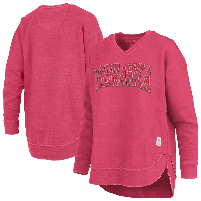 Women's Pressbox Scarlet Nebraska Huskers Westin Poncho V-Neck Pullover Sweatshirt