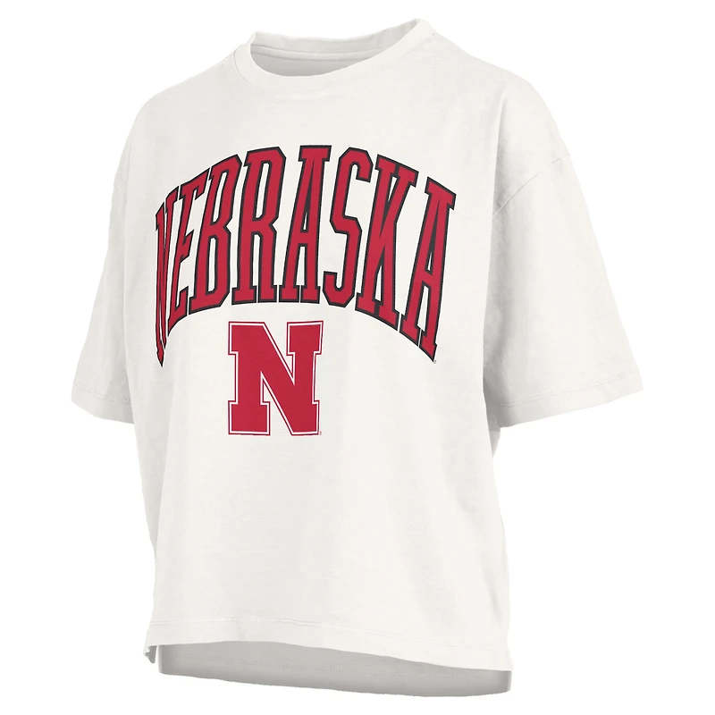 Women's Pressbox Scarlet Nebraska Huskers Nelson Arch Over Logo Waist Length Oversized Slub T-Shirt