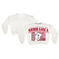 Women's Pressbox White Nebraska Huskers Oversized Janice Retro Waist-Length Sweatshirt