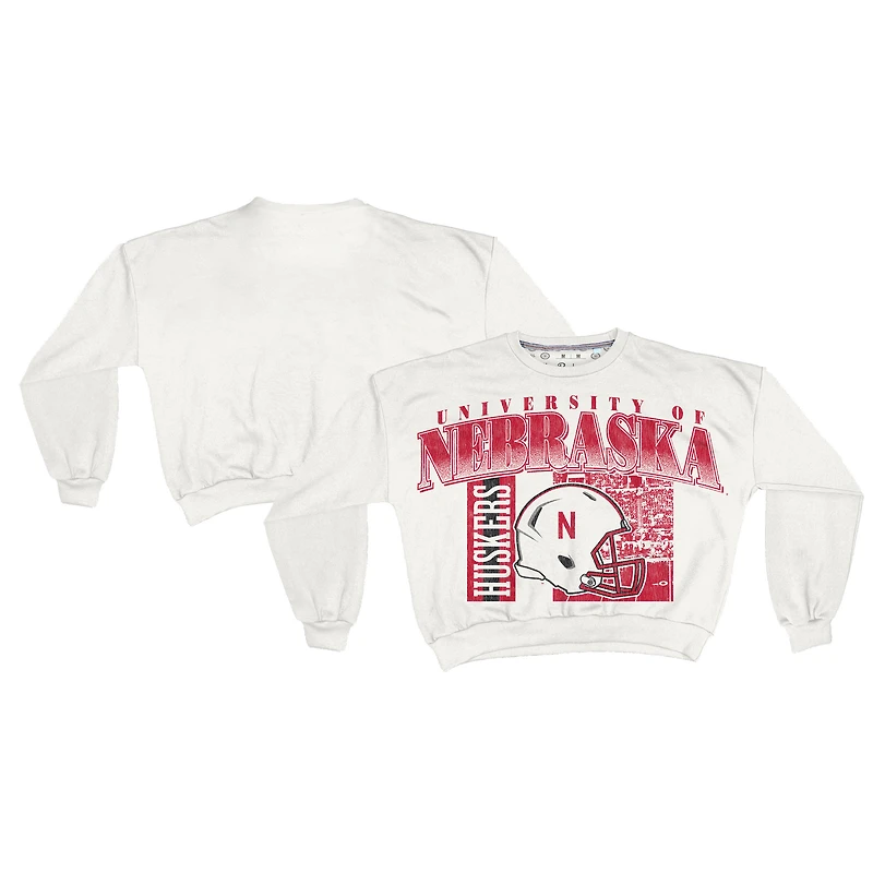 Sweat-shirt rétro surdimensionné Janice blanc des Nebraska Huskers pour femme, longueur à la taille