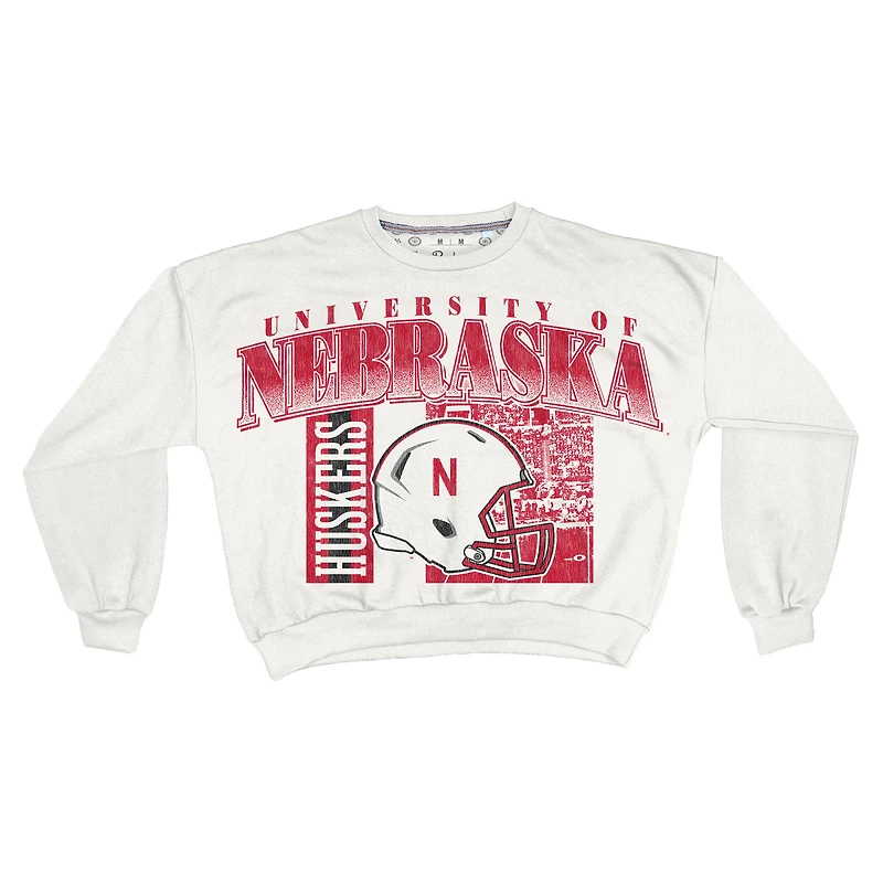 Women's Pressbox White Nebraska Huskers Oversized Janice Retro Waist-Length Sweatshirt