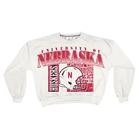 Women's Pressbox White Nebraska Huskers Oversized Janice Retro Waist-Length Sweatshirt