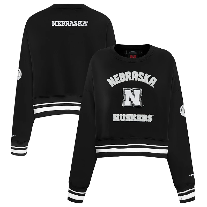 Women's Pro Standard Black Nebraska Huskers Pearl Cropped Pullover Sweatshirt