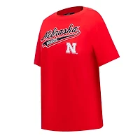 Women's Pro Standard Scarlet Nebraska Huskers Script Tail Oversized Boyfriend T-Shirt