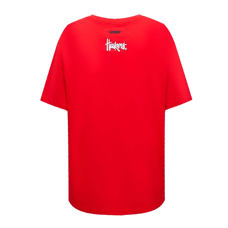 Women's Pro Standard Scarlet Nebraska Huskers Script Tail Oversized Boyfriend T-Shirt
