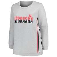 Sweat-shirt à rayures latérales taille plus Nebraska Huskers Profile Heather Grey pour femme