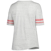 Women's Profile Heather Gray Nebraska Huskers Plus Striped Lace-Up V-Neck T-Shirt