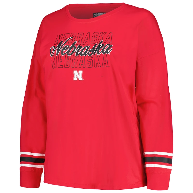 Women's Profile Scarlet Nebraska Huskers Plus Triple Script Scoop Neck Long Sleeve T-Shirt