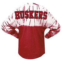 T-shirt en jersey à manches longues teint par nœuds Scarlet Nebraska Huskers pour femme
