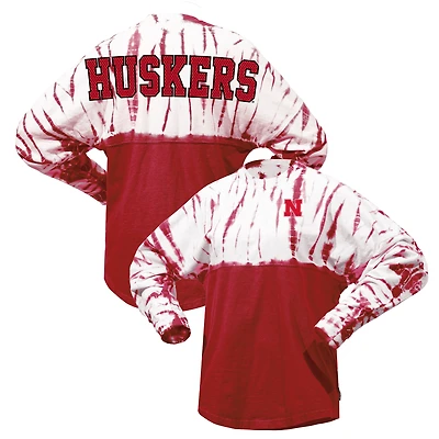 T-shirt en jersey à manches longues teint par nœuds Scarlet Nebraska Huskers pour femme
