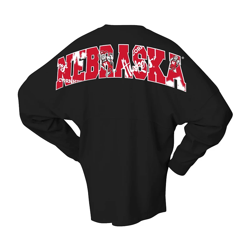 T-shirt oversize à manches longues style Preppy pour femme, maillot Spirit noir des Nebraska Huskers