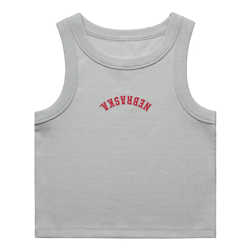 Women's Uscape Apparel Gray Nebraska Huskers Upside Down Embroidery Ribbed Cropped Tank Top