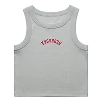 Women's Uscape Apparel Gray Nebraska Huskers Upside Down Embroidery Ribbed Cropped Tank Top