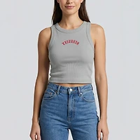 Débardeur court côtelé gris à broderie inversée Nebraska Huskers pour femme, Uscape Apparel