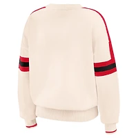 Pull à rayures et patchs tissés en chenille crème Nebraska Huskers pour femme WEAR by Erin Andrews