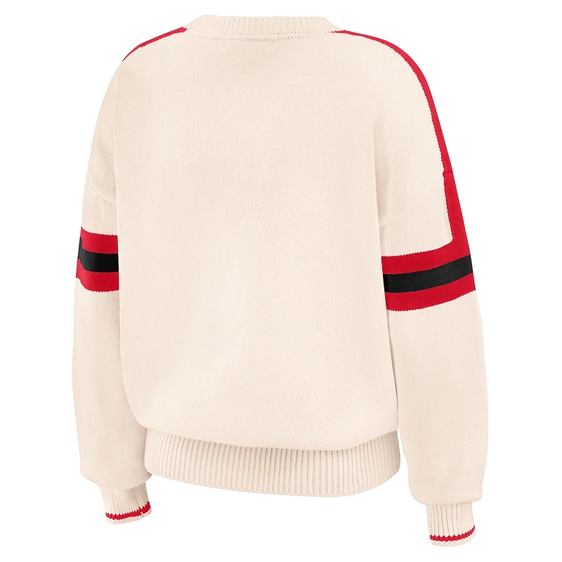 Pull à rayures et patchs tissés en chenille crème Nebraska Huskers pour femme WEAR by Erin Andrews
