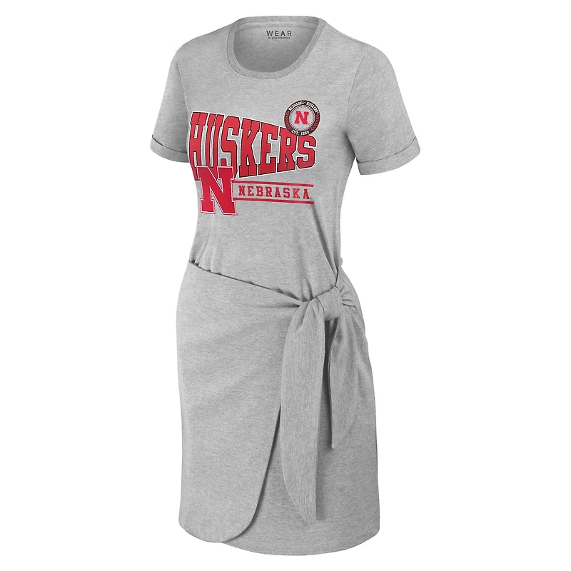 Robe t-shirt nouée Nebraska Huskers pour femme WEAR by Erin Andrews, gris chiné