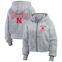Women's Wear by Erin Andrews Heather Gray Nebraska Huskers Speckle Double-Hit Raglan Full-Zip Hoodie