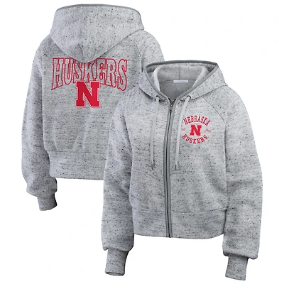 Women's Wear by Erin Andrews Heather Gray Nebraska Huskers Speckle Double-Hit Raglan Full-Zip Hoodie