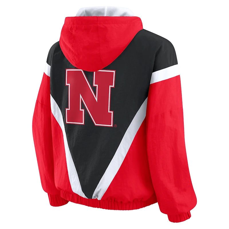 Women's WEAR by Erin Andrews Scarlet/Black Nebraska Huskers Colorblock Full-Zip Hoodie Windbreaker Jacket