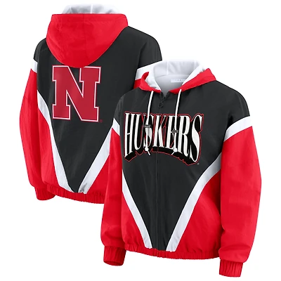 Women's WEAR by Erin Andrews Scarlet/Black Nebraska Huskers Colorblock Full-Zip Hoodie Windbreaker Jacket