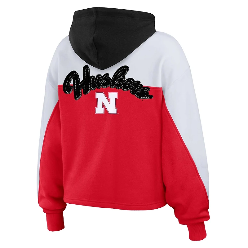 Women's WEAR by Erin Andrews Scarlet Nebraska Huskers Color-Block Full-Zip Hoodie