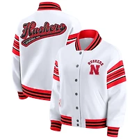 Women's WEAR by Erin Andrews White/Scarlet Nebraska Huskers Satin Stitch Full-Snap Fleece Sweatshirt Jacket