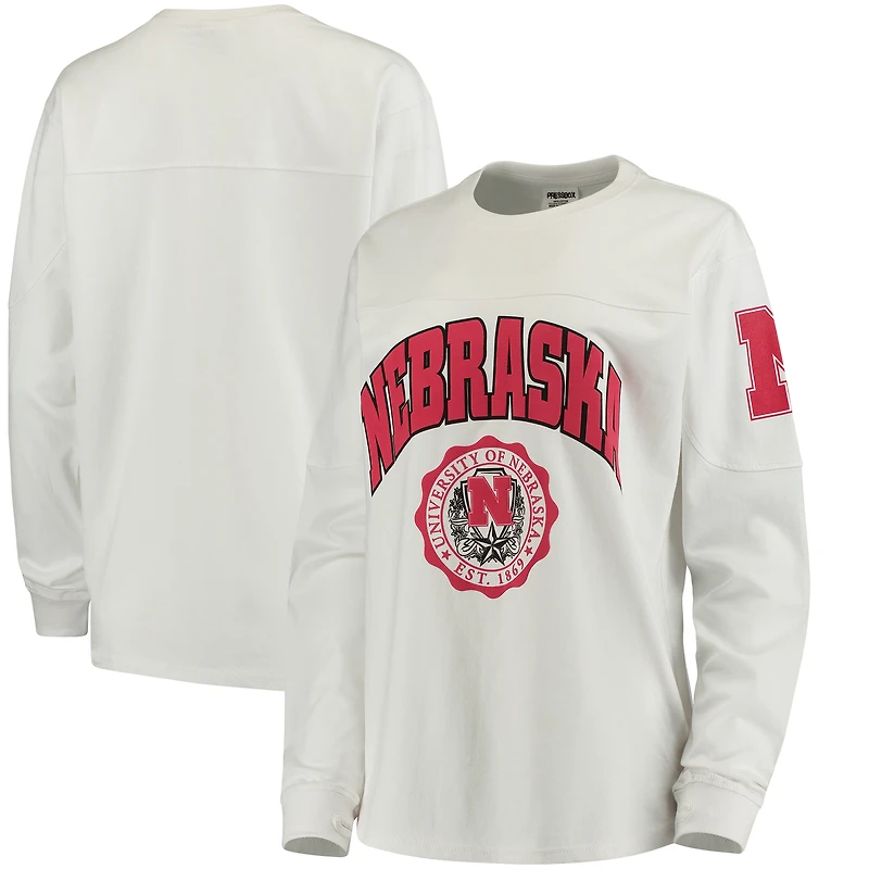 T-shirt à manches longues Edith des Huskers du Nebraska blanc pour femme