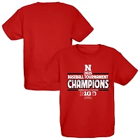 T-shirt bleu 84 Scarlet Nebraska Huskers pour jeunes, champions du tournoi de la conférence baseball Big Ten 2025, vestiaire