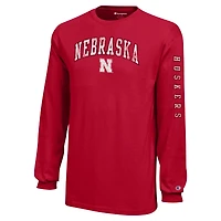 Youth Champion Scarlet Nebraska Huskers Distressed Arch Over Logo Long Sleeve T-Shirt