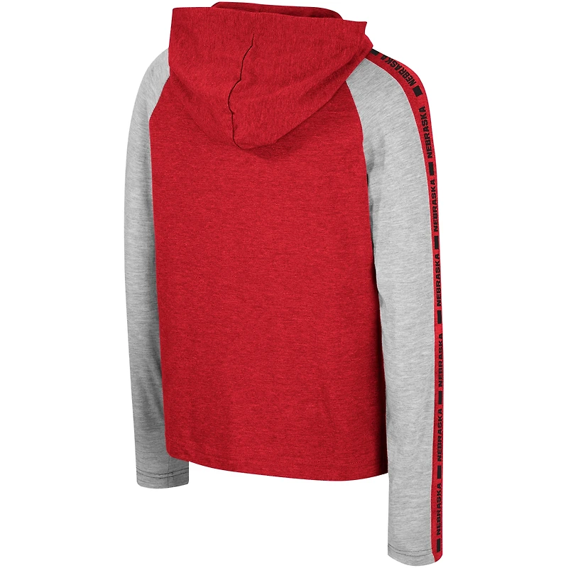 T-shirt à capuche manches longues Colosseum Scarlet Nebraska Huskers Ned Raglan pour jeunes