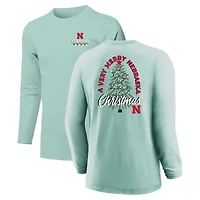 Youth  Light Green Nebraska Huskers Merry Christmas Tree Long Sleeve T-Shirt