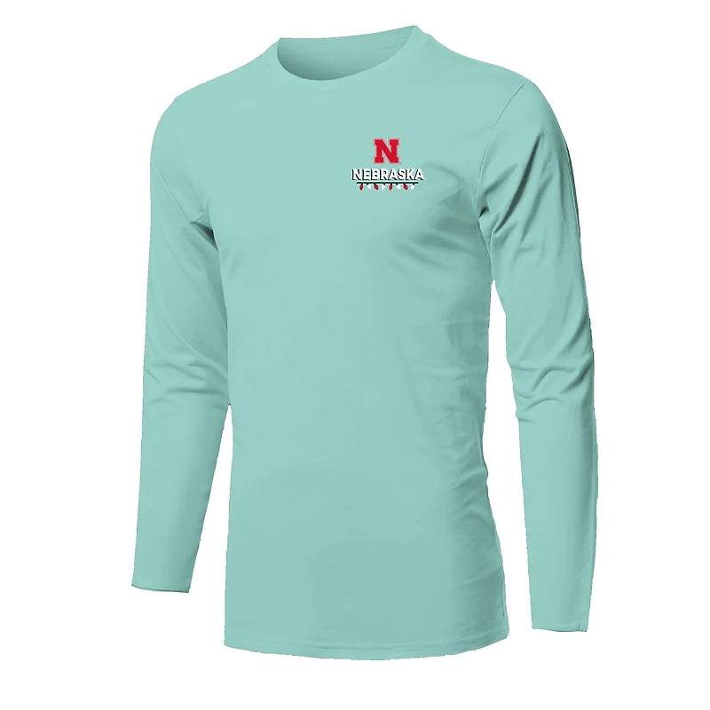Youth  Light Green Nebraska Huskers Merry Christmas Tree Long Sleeve T-Shirt