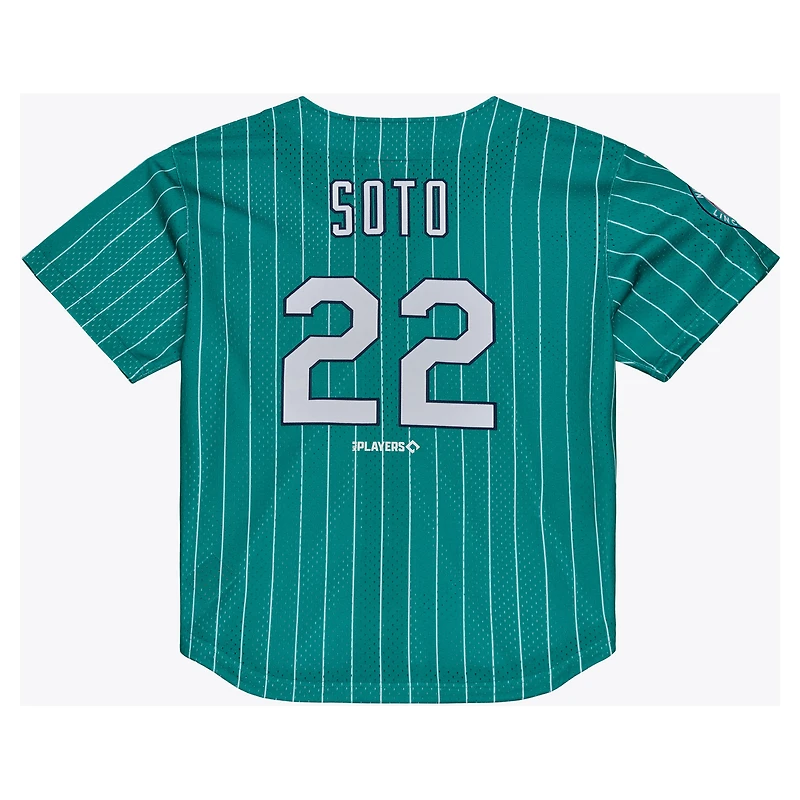 Maillot d'entraînement au bâton Mitchell & Ness Juan Soto bleu sarcelle des New York Lincoln Giants pour homme