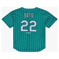 Maillot d'entraînement au bâton Mitchell & Ness Juan Soto bleu sarcelle des New York Lincoln Giants pour homme