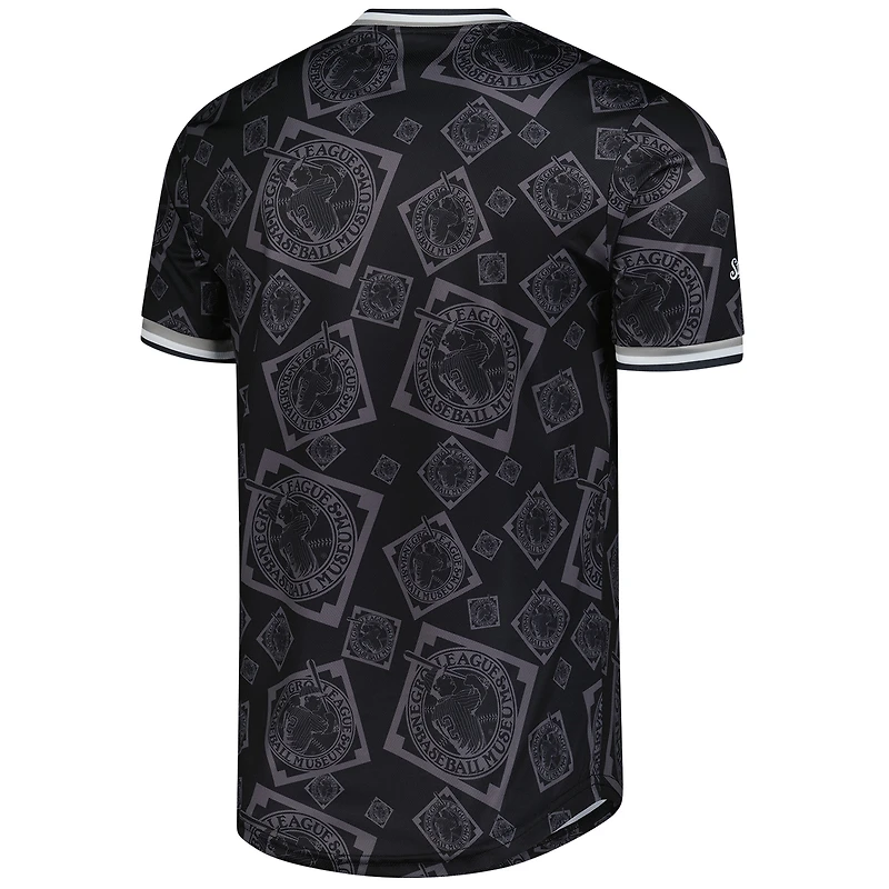 Maillot de baseball à col en V avec imprimé intégral Stitches Black Negro League pour homme