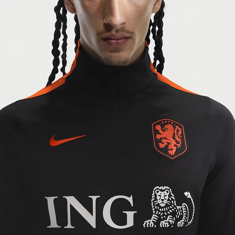 Haut d'entraînement Nike Strike Dri-FIT à col zippé noir pour homme, équipe nationale des Pays-Bas 2026