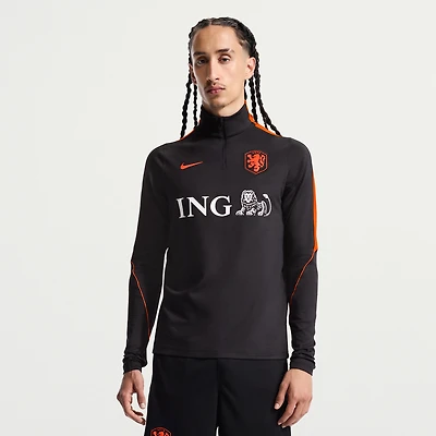 Haut d'entraînement Nike Strike Dri-FIT à col zippé noir pour homme, équipe nationale des Pays-Bas 2026