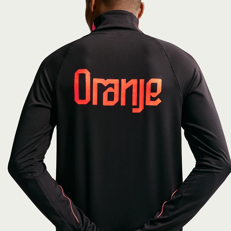 Haut d'entraînement à manches longues et fermeture éclair 1/4 Nike Dri-FIT noir pour homme, équipe nationale des Pays-Bas