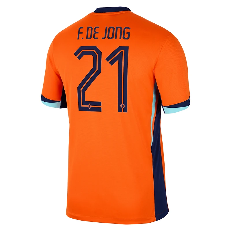 Maillot Nike Frenkie de Jong orange pour homme, réplique l'équipe nationale des Pays-Bas 2024 domicile