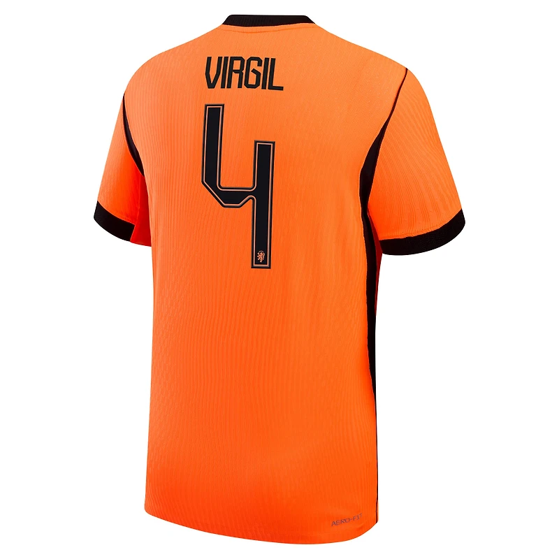 Maillot domicile authentique Nike Virgil van Dijk orange de l'équipe nationale des Pays-Bas 2026 pour homme