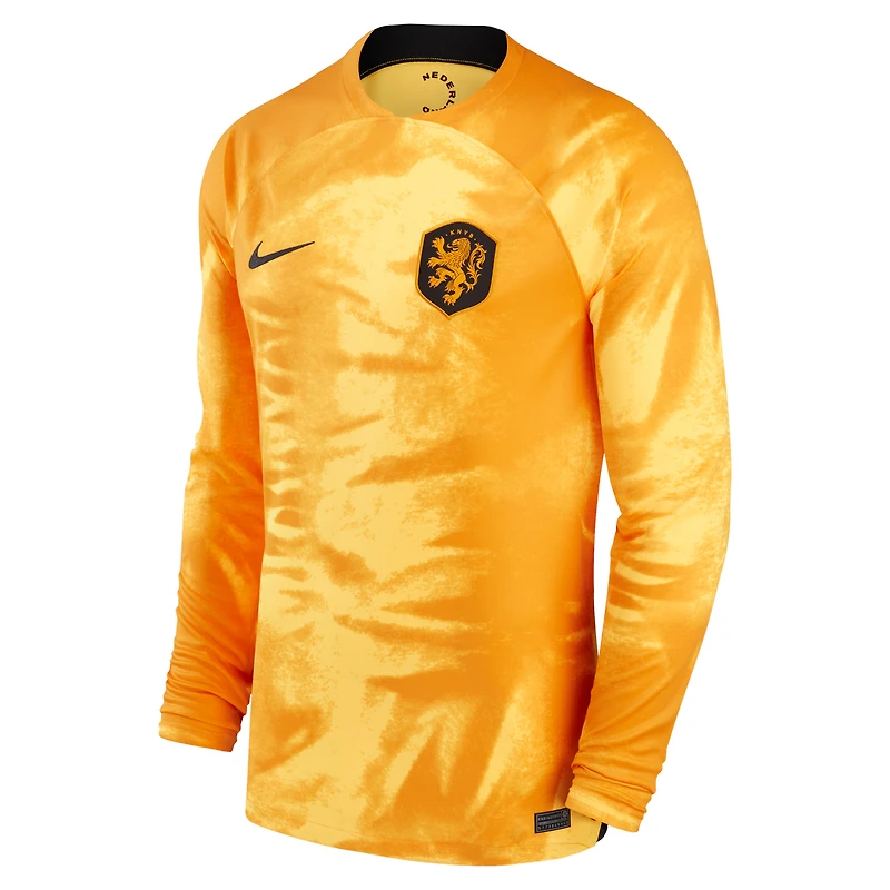 Maillot Nike Orange Pays-Bas Équipe Nationale 2022/23 Domicile Breathe Stadium Réplique Blanc à Manches Longues pour Jeunes