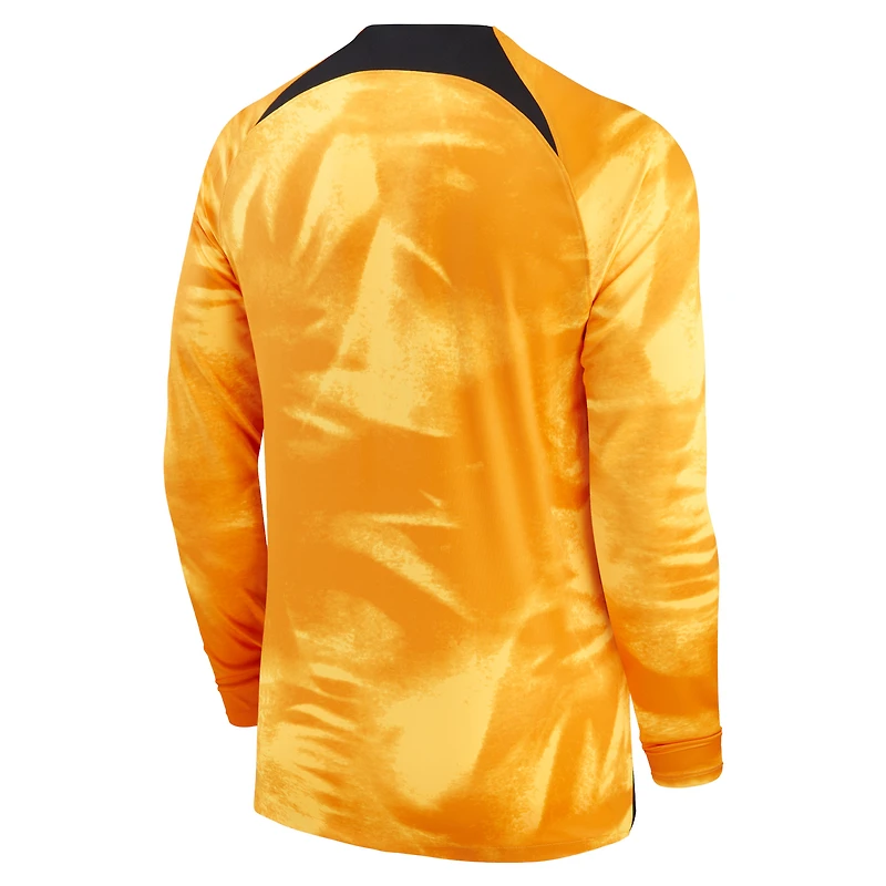 Maillot Nike Orange Pays-Bas Équipe Nationale 2022/23 Domicile Breathe Stadium Réplique Blanc à Manches Longues pour Jeunes