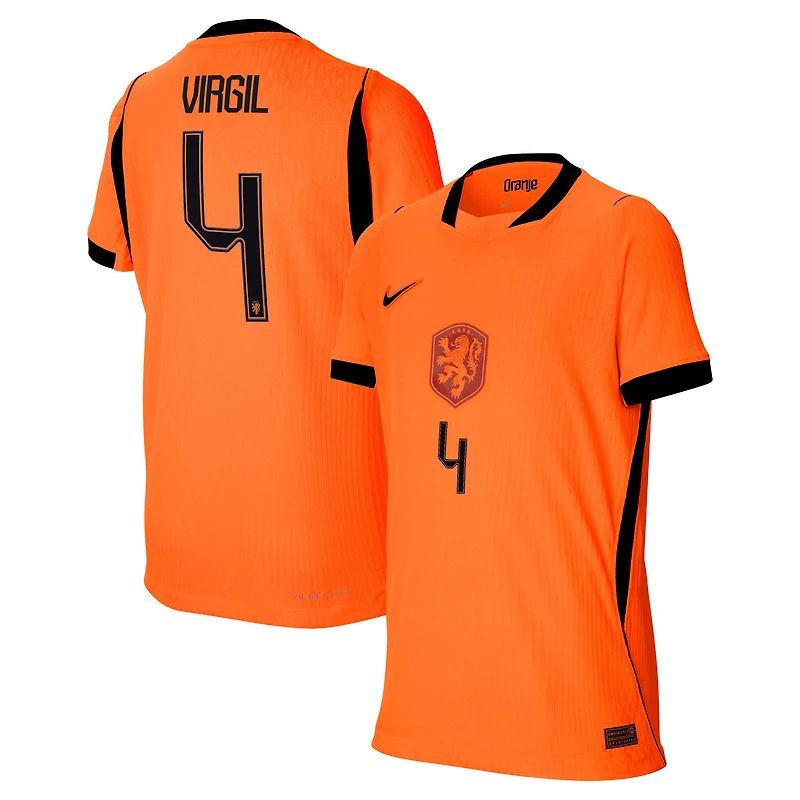 Maillot domicile authentique Nike Virgil van Dijk orange de l'équipe nationale des Pays-Bas 2026 pour jeunes