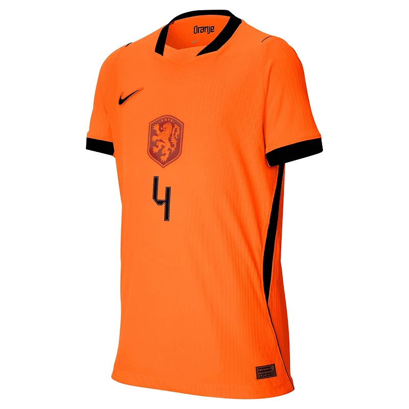 Maillot domicile authentique Nike Virgil van Dijk orange de l'équipe nationale des Pays-Bas 2026 pour jeunes