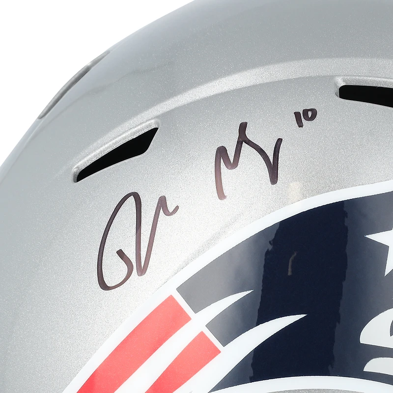 Drake Maye & TreVeyon Henderson New England Patriots Autographed Riddell Speed Replica Helmet